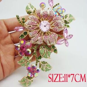 Anthropologie Pink and Green Floral Crystal Brooch